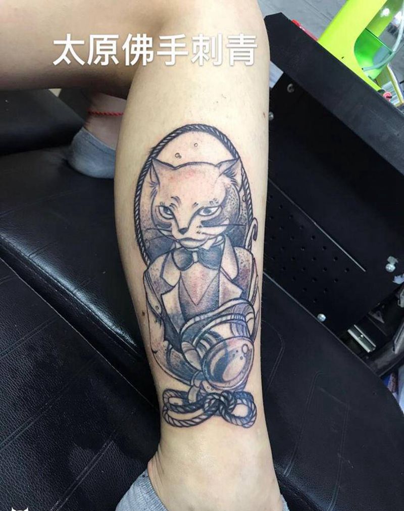 纹身遮盖纹身图片_腿部欧美写实纹身图案