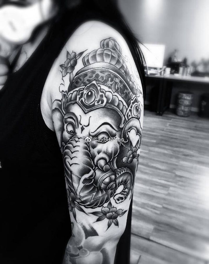 象神纹身图片_手臂老传统新传统万恶的狗子纹身图案