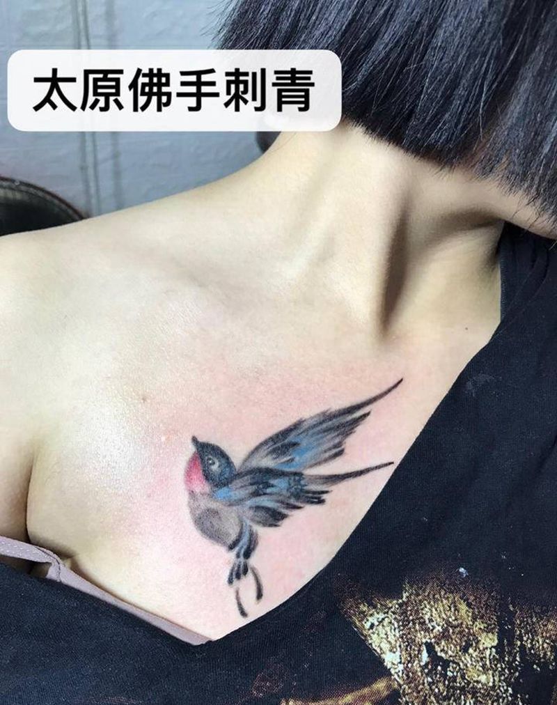 小遮盖纹身图片_胸部水墨纹身图案