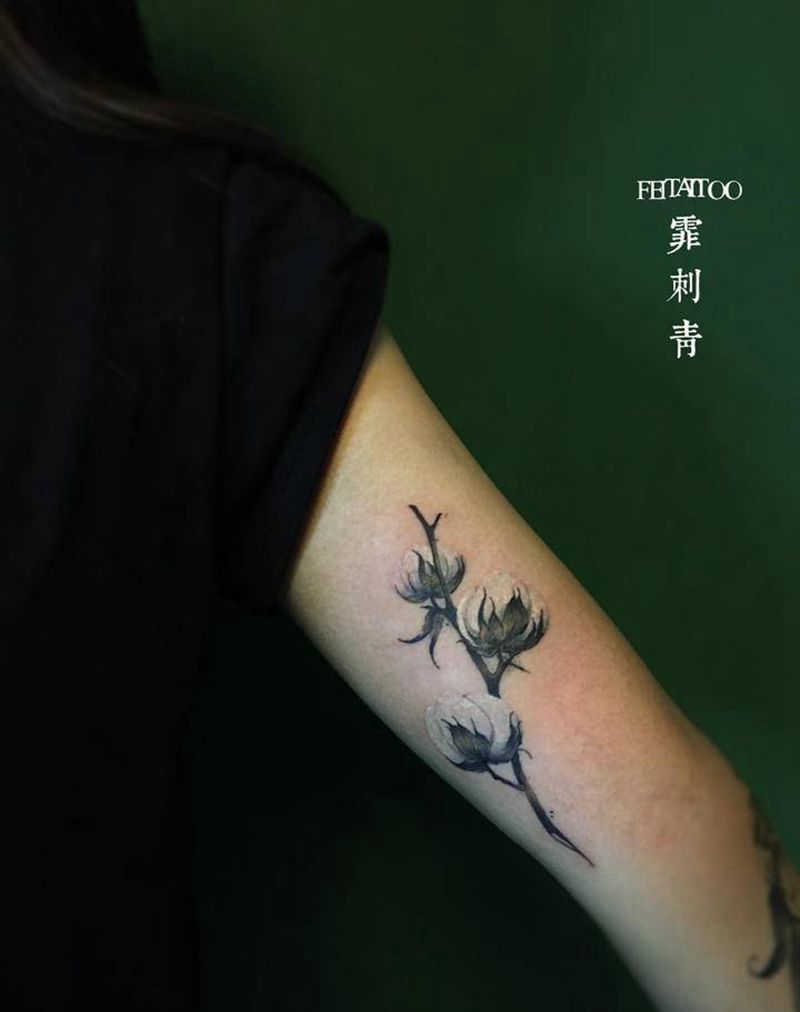 水墨棉花纹身图片_手臂水彩纹身图案