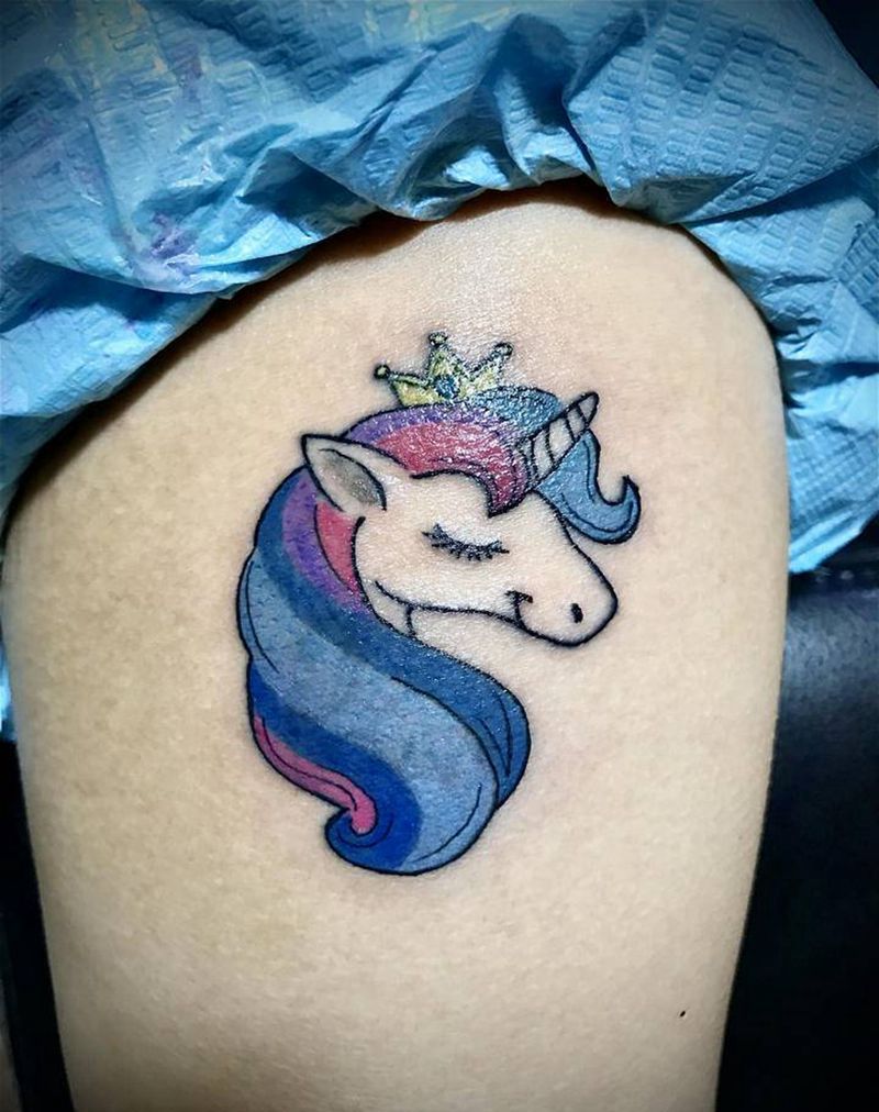 独角兽纹身图片_手臂新传统独角兽小清新纹身图案