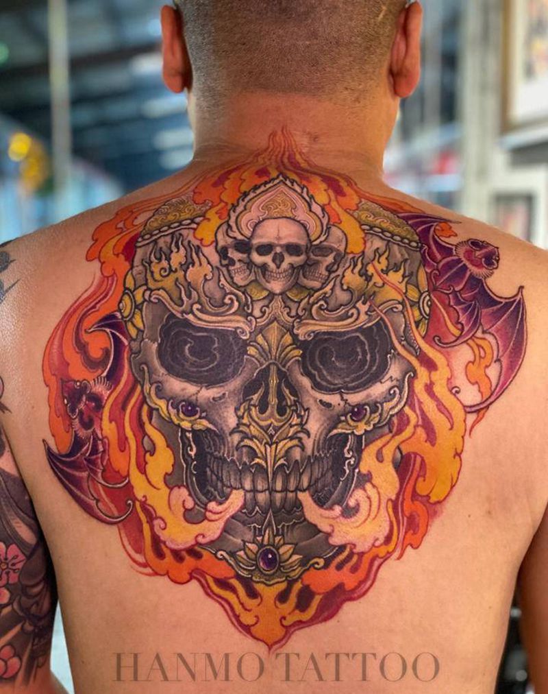 嘎巴拉纹身图片_背部新传统纹身图案