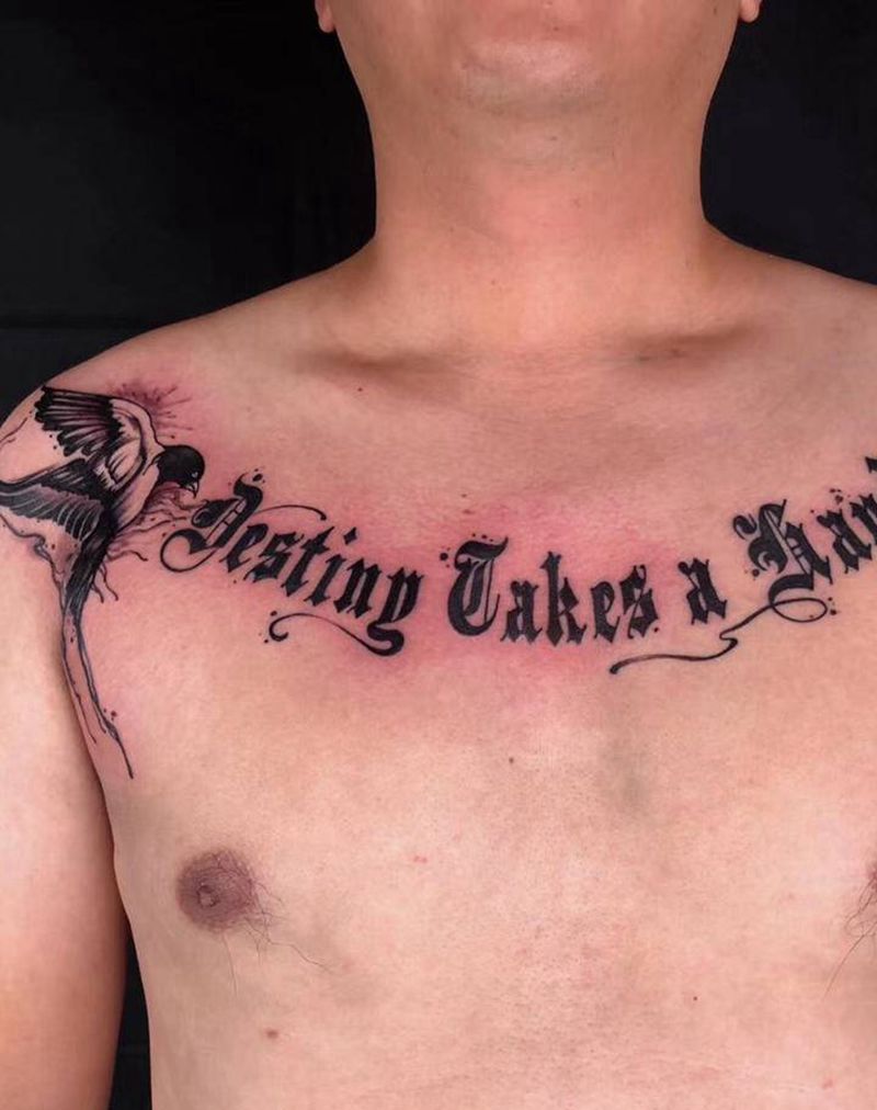 花体字纹身图片_胸部背部纹身图案