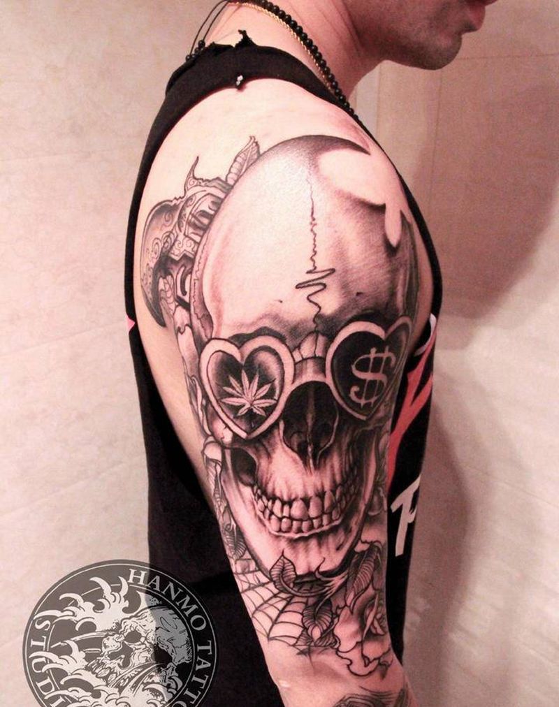 骷髅☠️纹身图片_臀部欧美写实纹身图案