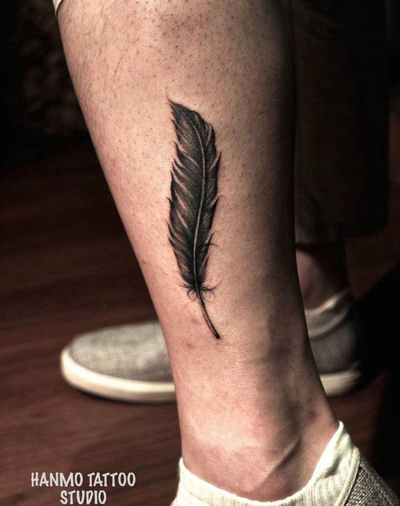 羽毛纹身图片_腿部手臂纹身图案