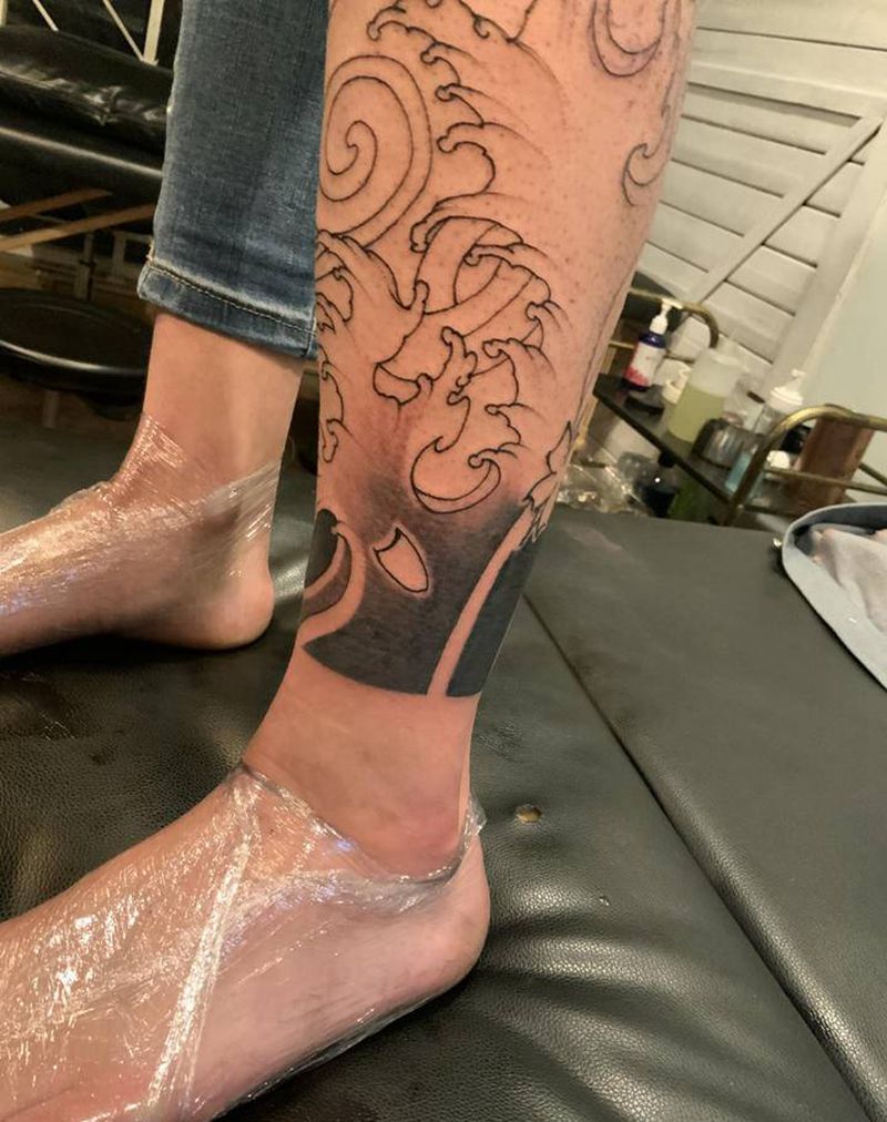 包小腿纹身图片_腿部老传统新传统纹身图案