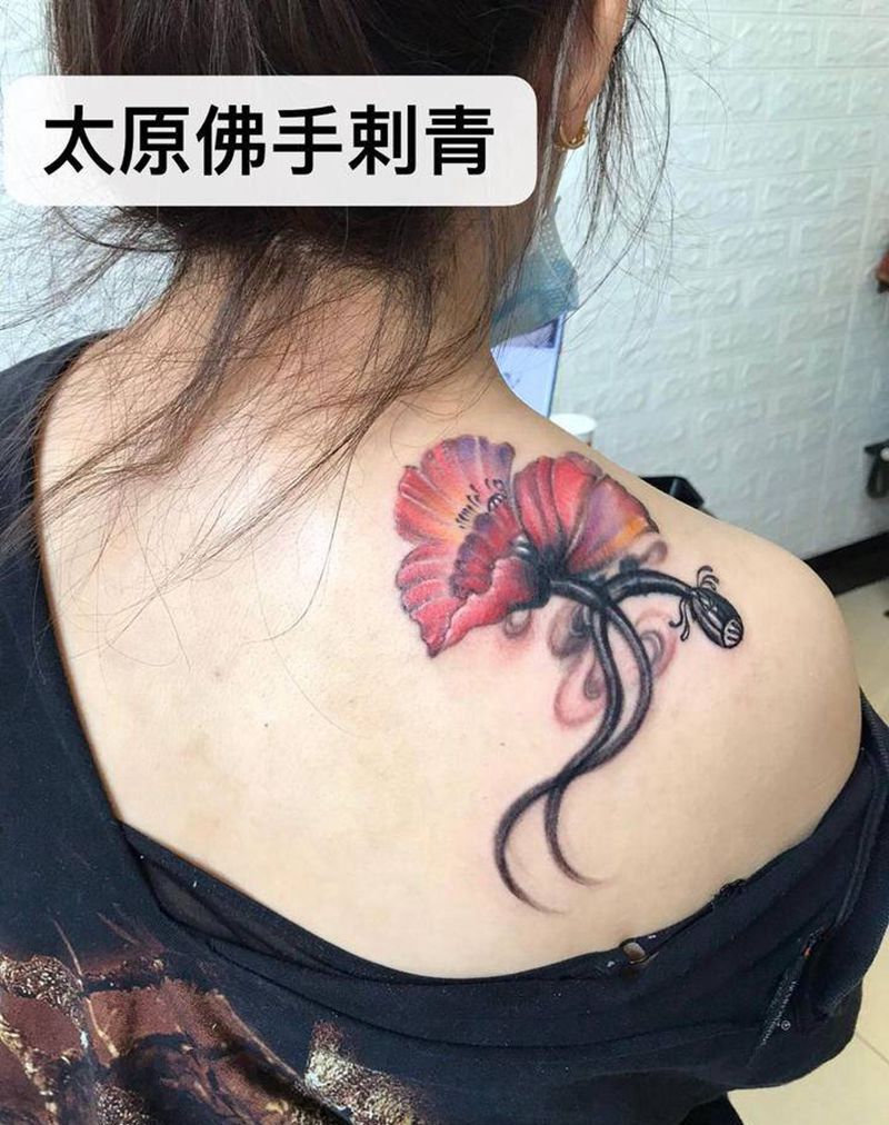 小遮盖纹身图片_肩部背部新传统水墨纹身图案