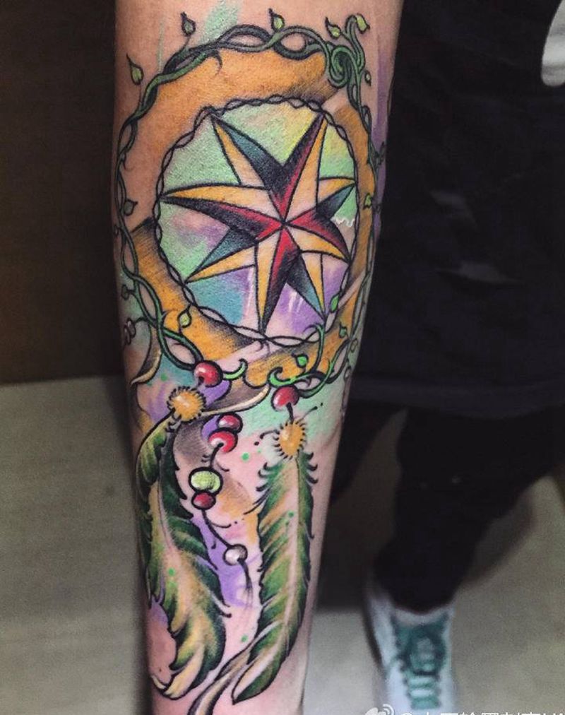 捕梦网纹身图片_腿部纹身图案