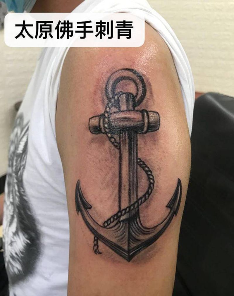船锚纹身图片_手臂欧美写实纹身图案