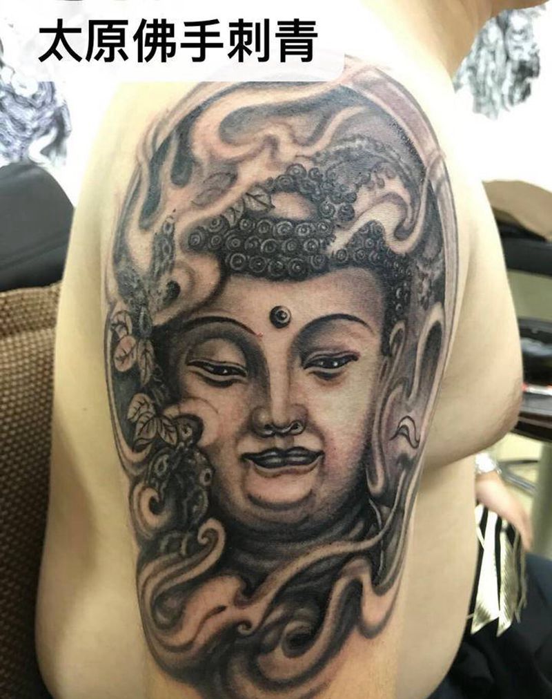大日如来纹身图片_肩部新传统纹身图案