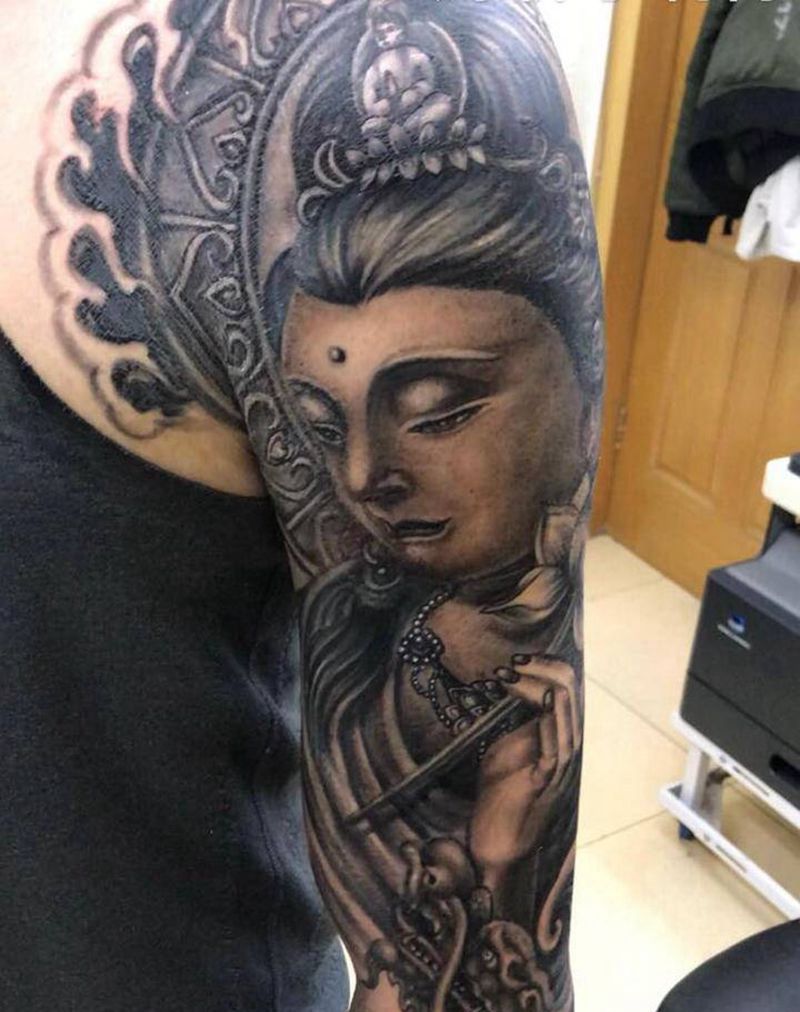 化龙成佛纹身图片_手臂新传统纹身图案