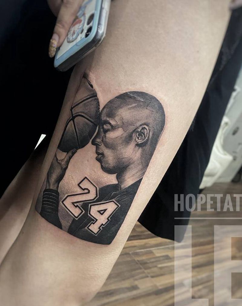 科比纹身图片_腿部欧美写实纹身图案