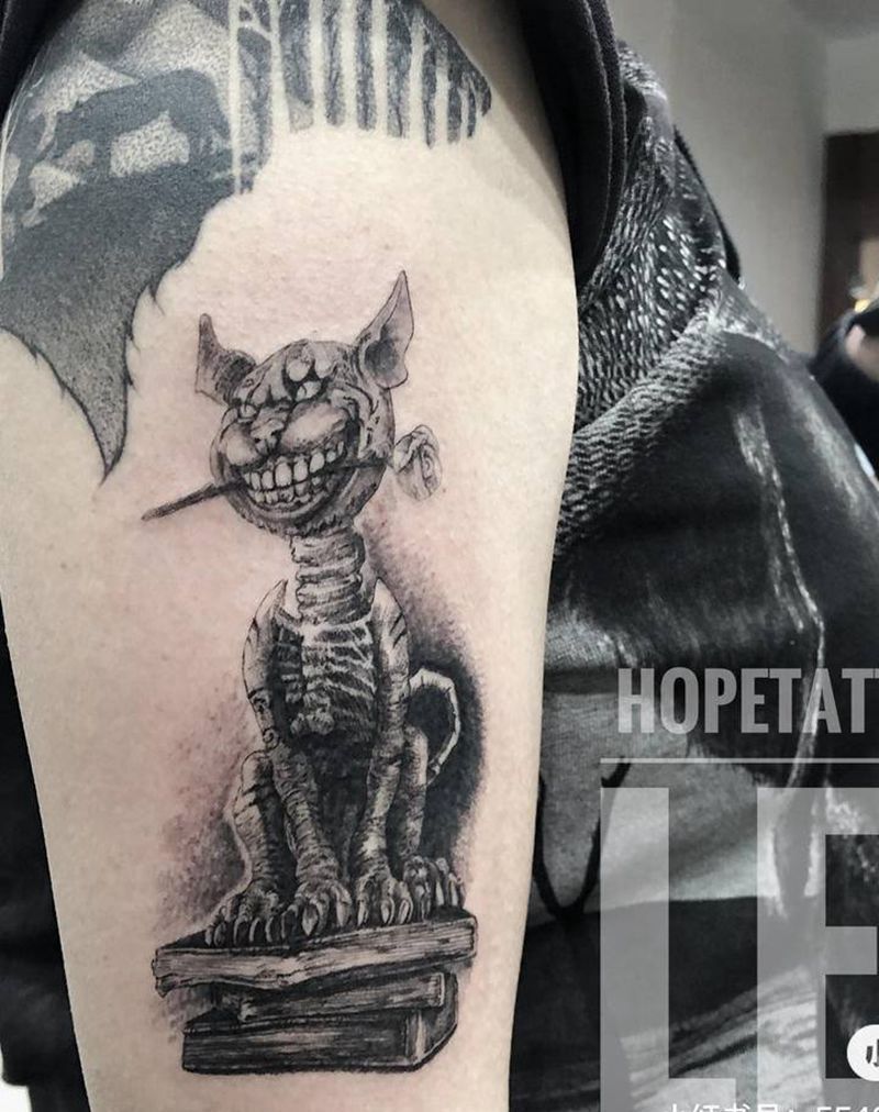 暗黑猫纹身图片_手臂欧美写实纹身图案