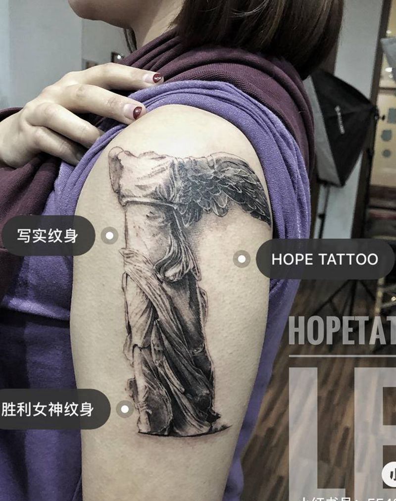胜利女神雕像纹身图片_手臂欧美写实纹身图案