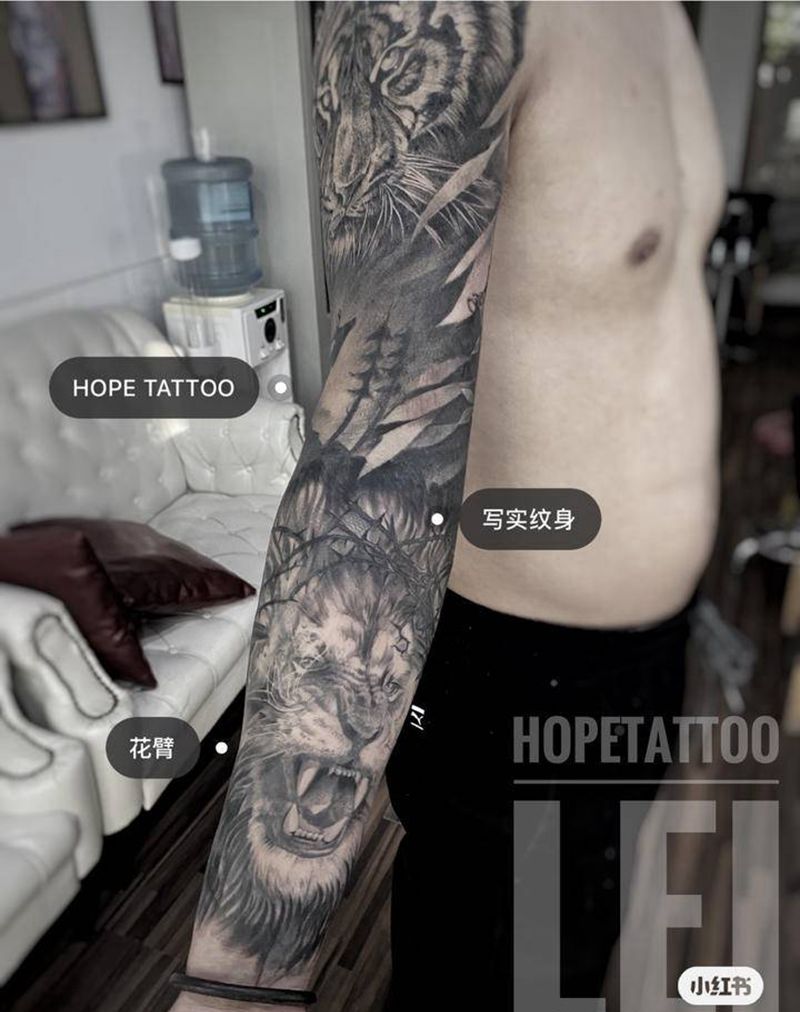 动物园纹身图片_手臂欧美写实纹身图案