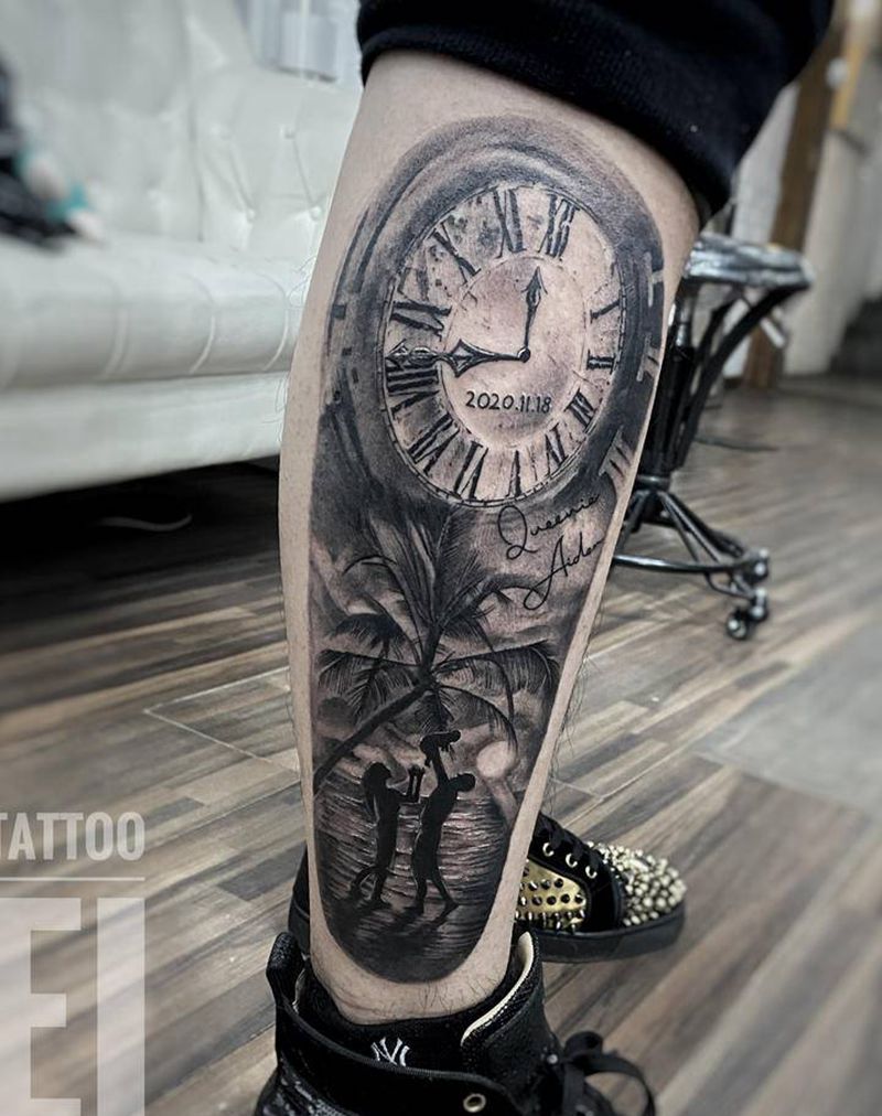 纪念纹身图片_腿部欧美写实纹身图案