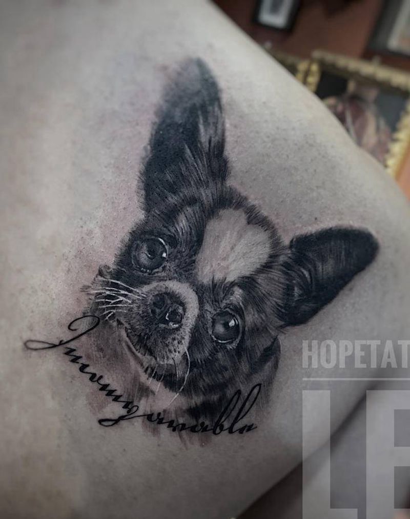 吉娃娃纹身图片_肩部欧美写实纹身图案