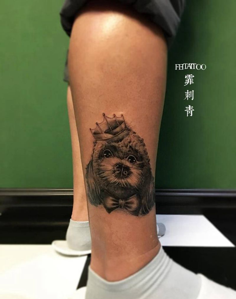 狗狗写实纹身图片_腿部欧美写实纹身图案