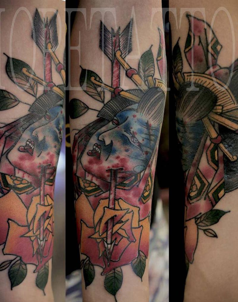 生首纹身图片_手臂新传统老传统纹身图案