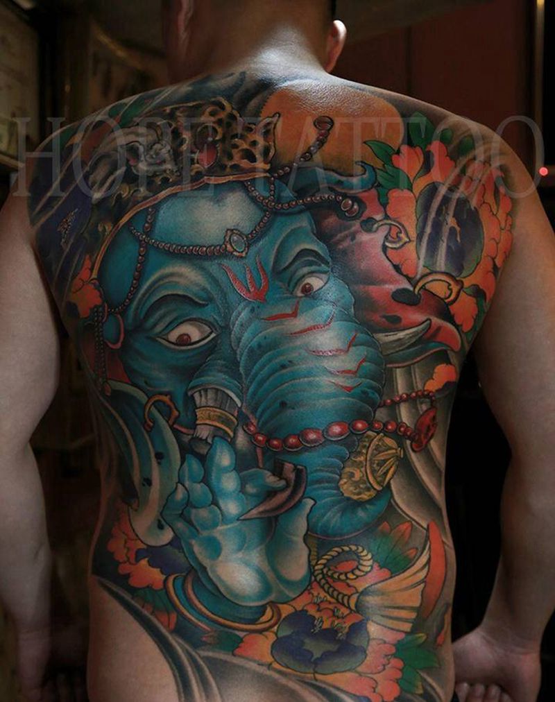 2014年作品纹身图片_背部新传统老传统纹身图案