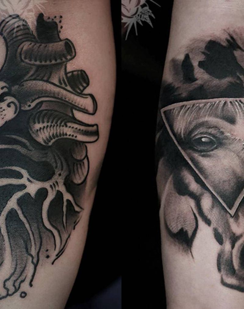 2015作品纹身图片_手臂水墨Old School纹身图案