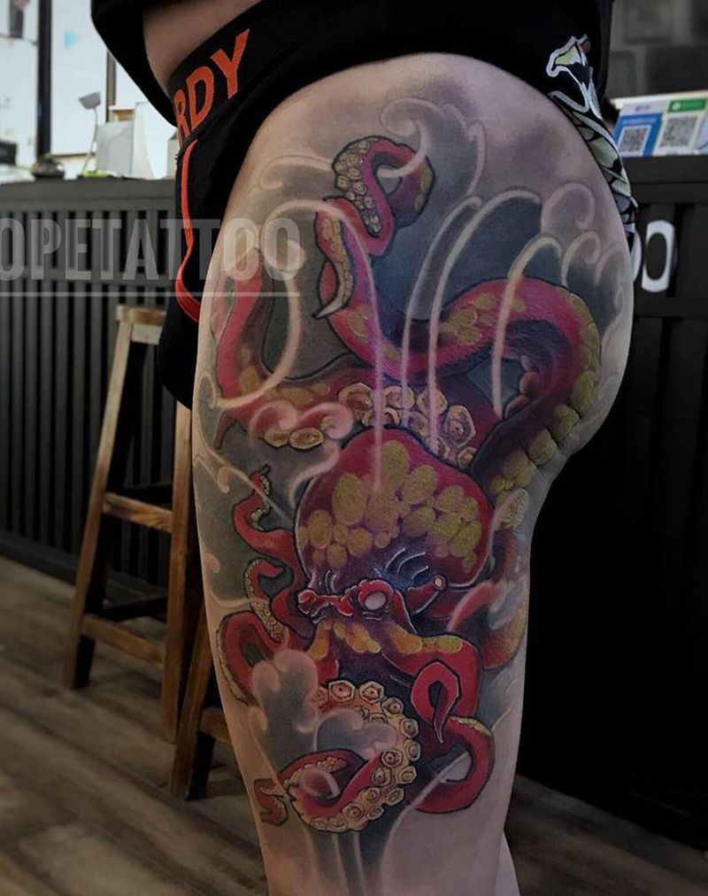 章鱼纹身图片_臀部腿部新传统纹身图案