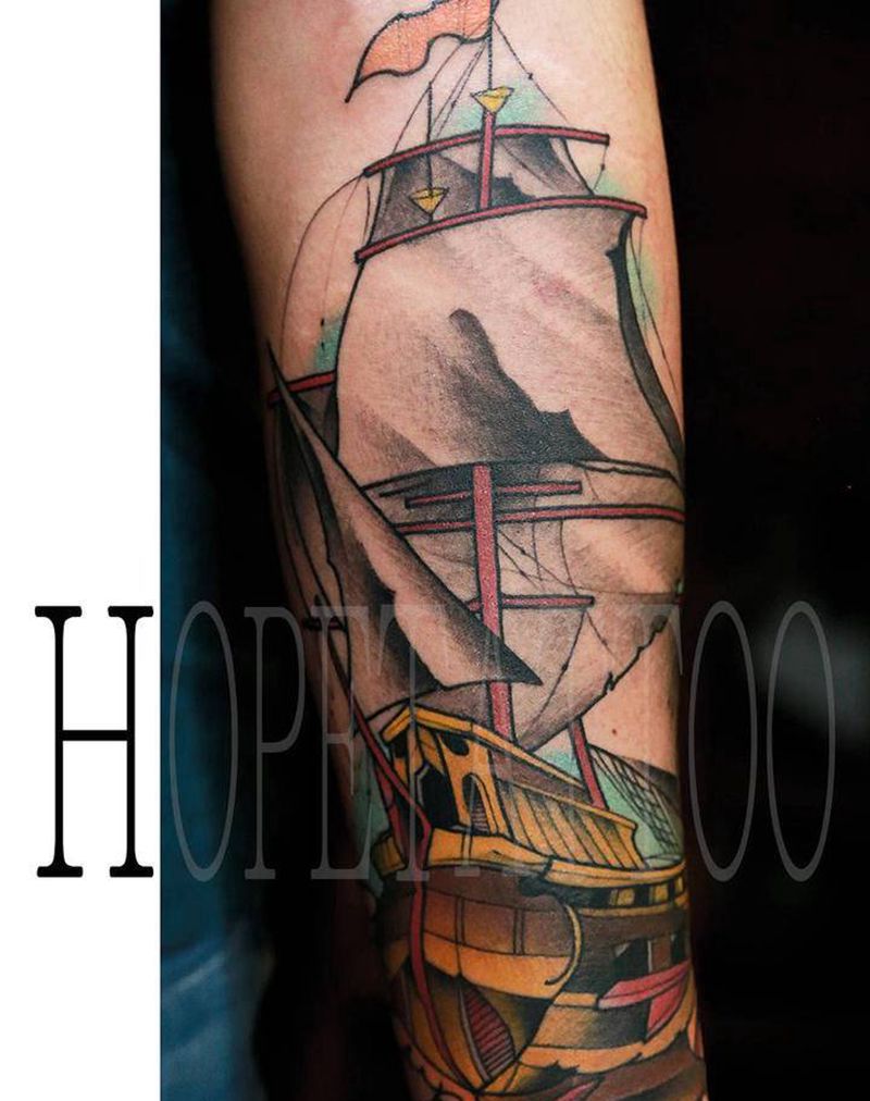 帆船纹身图片_手臂Old SchoolNew School纹身图案