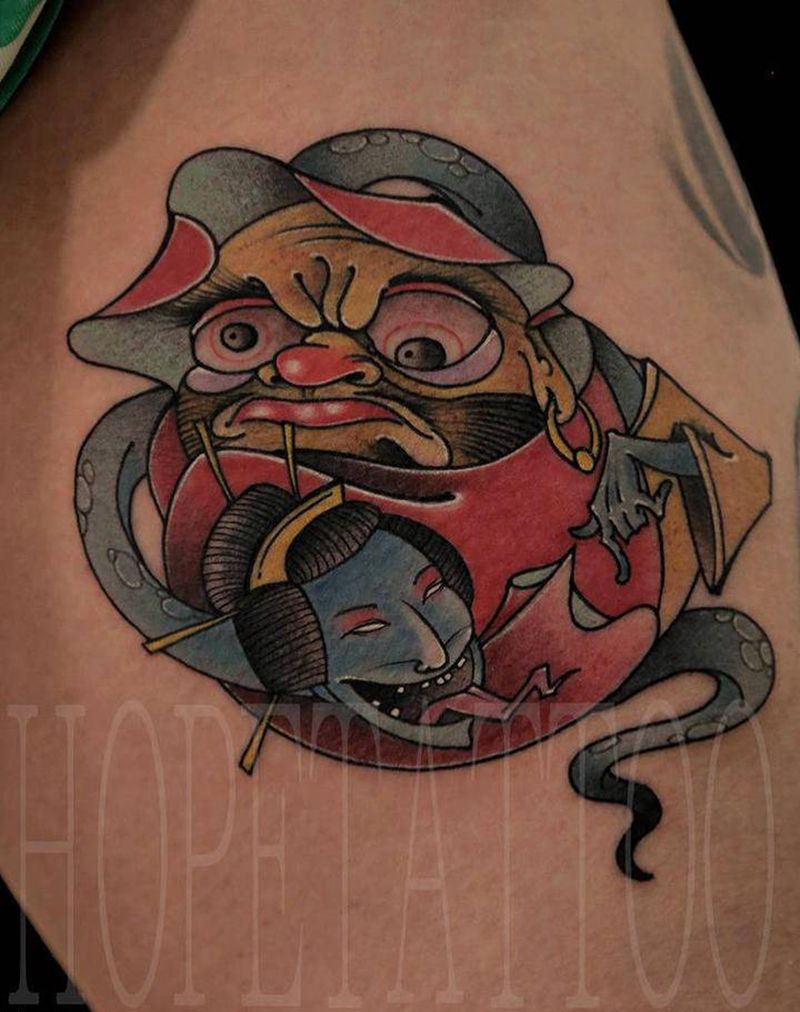 达摩蛋纹身图片_腿部New School新传统纹身图案