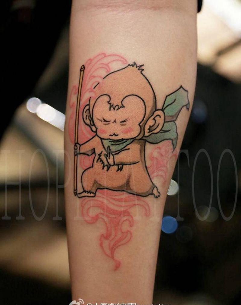 小猴子纹身图片_手臂Old SchoolNew School纹身图案