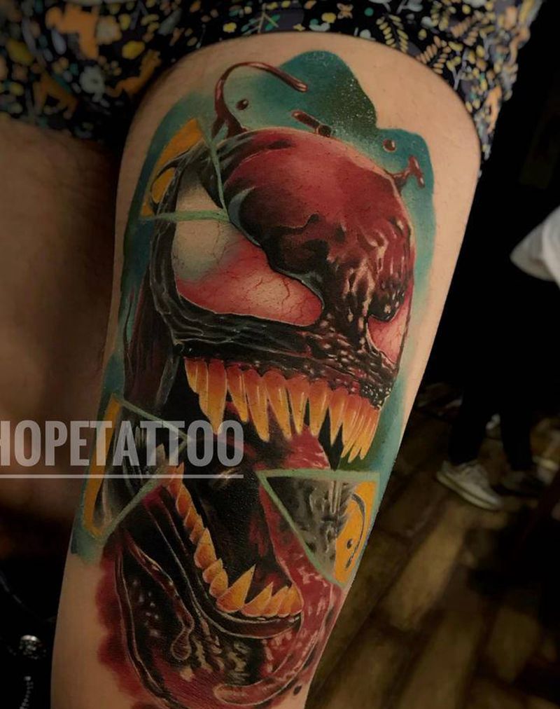 毒液纹身图片_腿部欧美写实纹身图案
