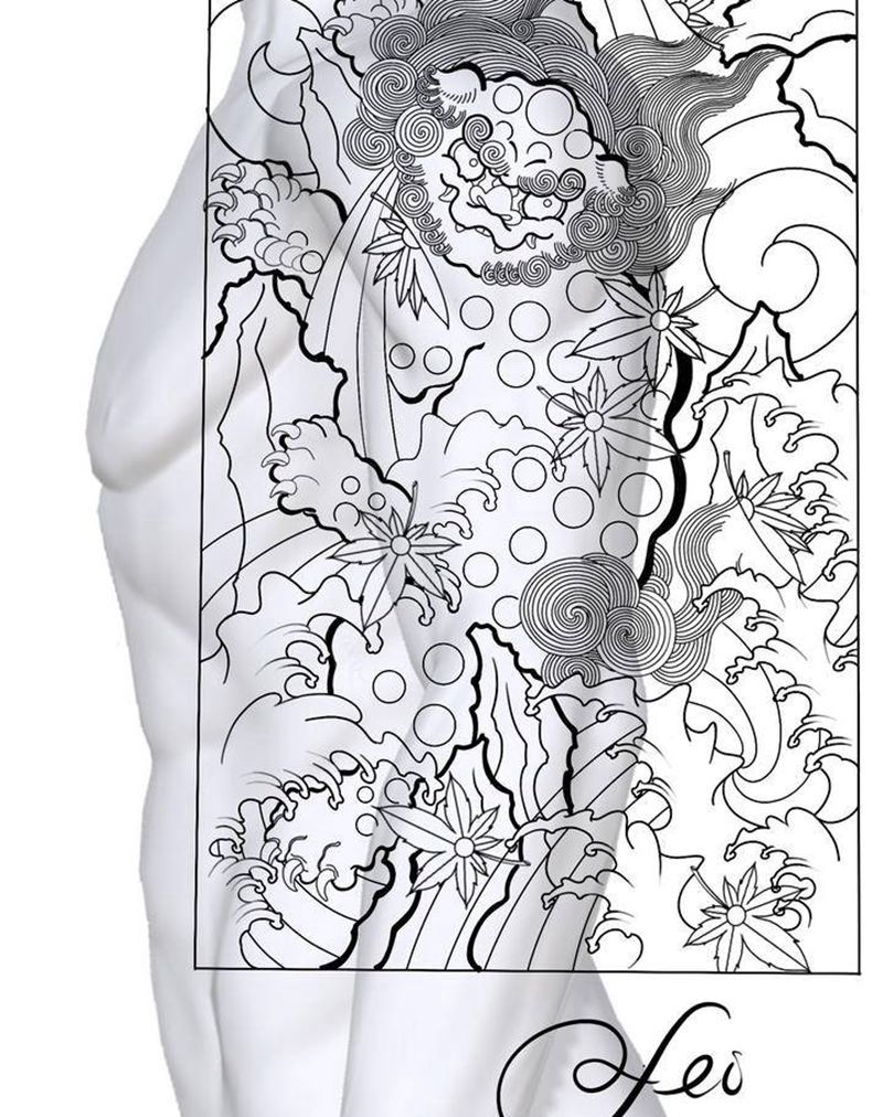 唐狮子七分袖新稿纹身图片_手臂纹身图案