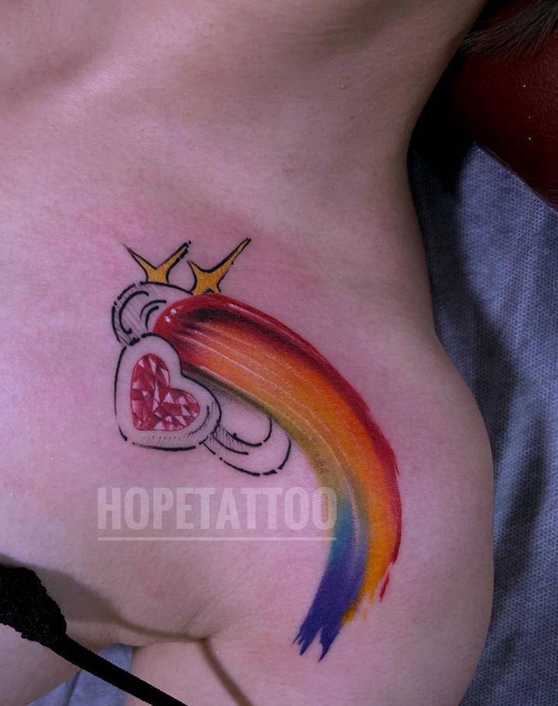 彩虹纹身纹身图片_胸部肩部水墨水彩纹身图案