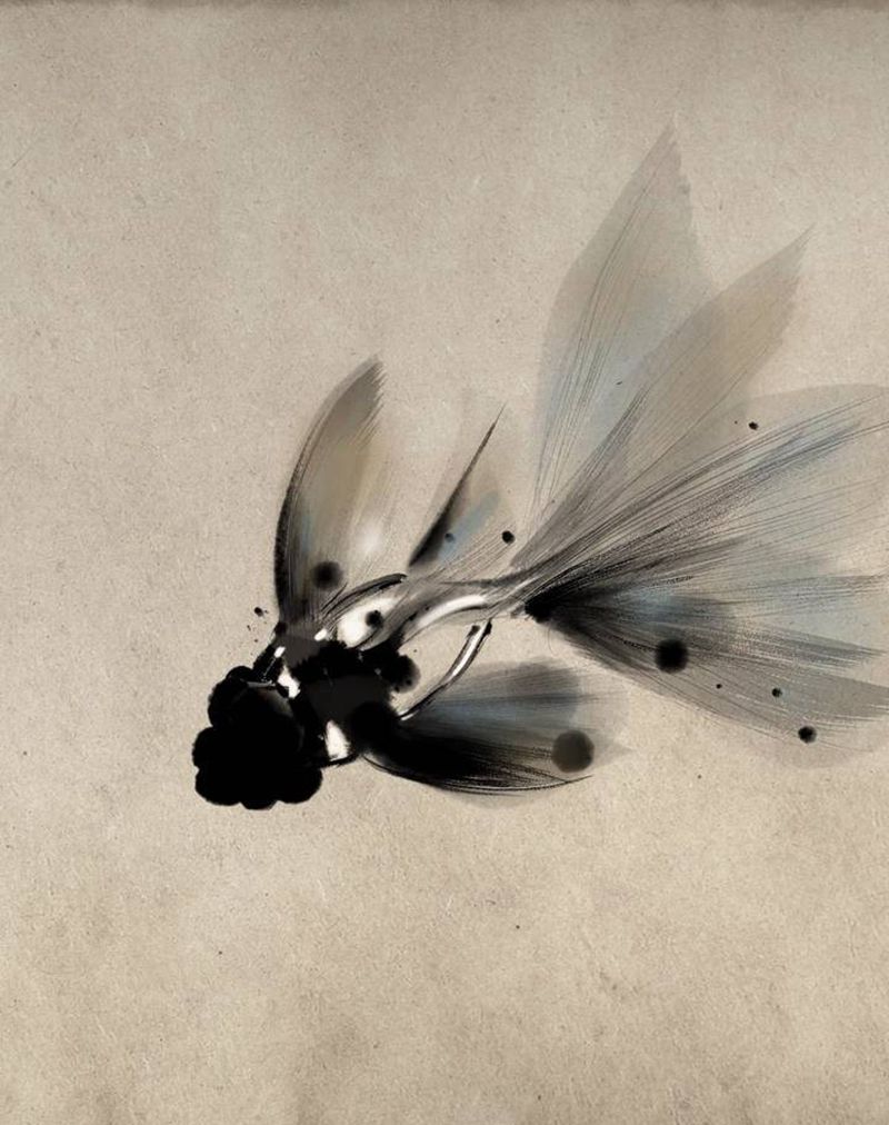 水墨金鱼纹身图片_手臂水墨纹身图案