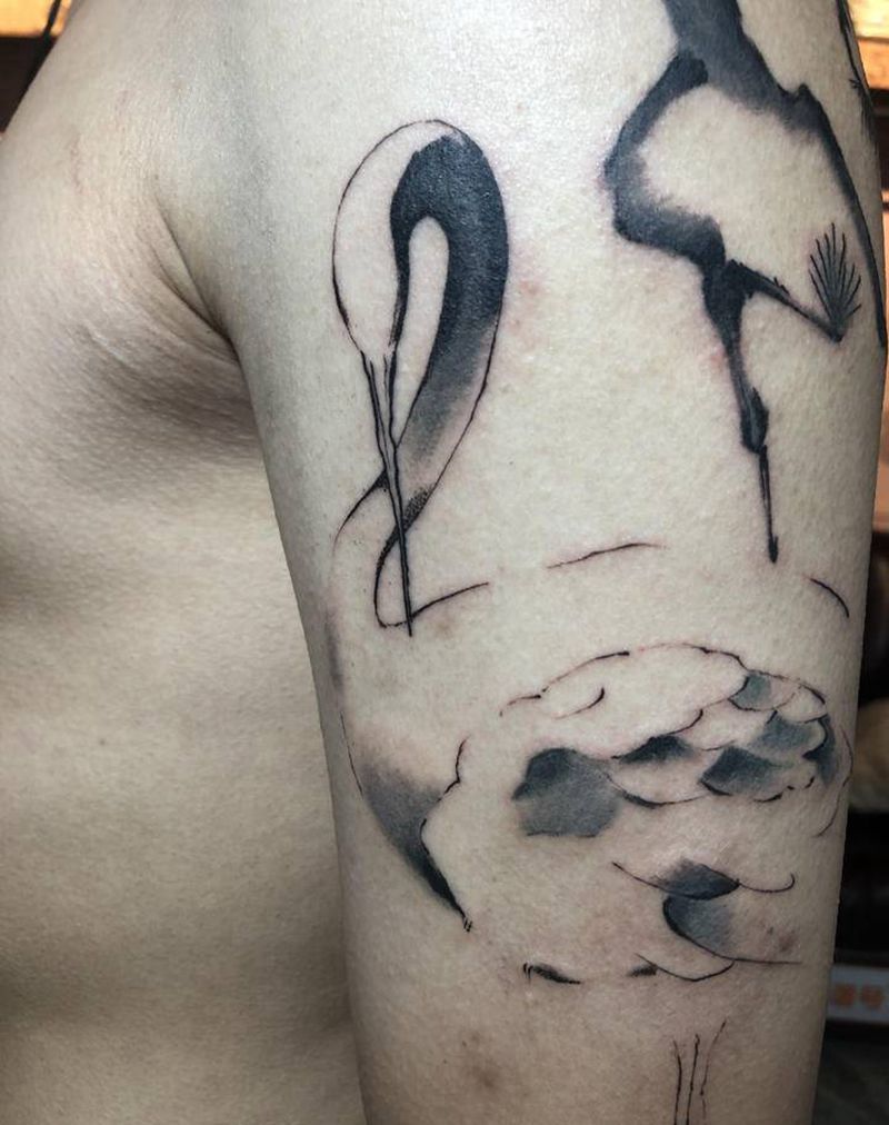 松鹤纹身图片_手臂纹身图案