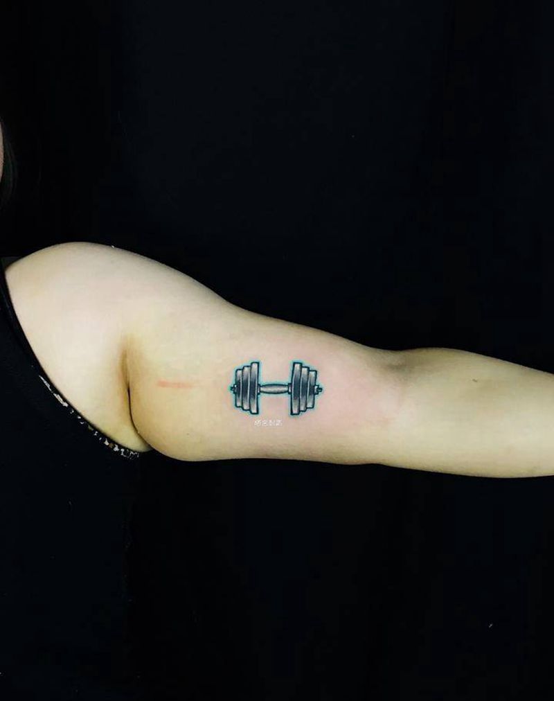 哑铃纹身图片_成品手稿手臂写实静物原创几何欧美清新纹身图案