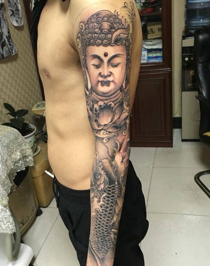 佛配鲤纹身图片