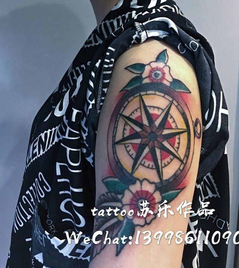 old school纹身图片_成品手臂欧美植物几何纹身图案