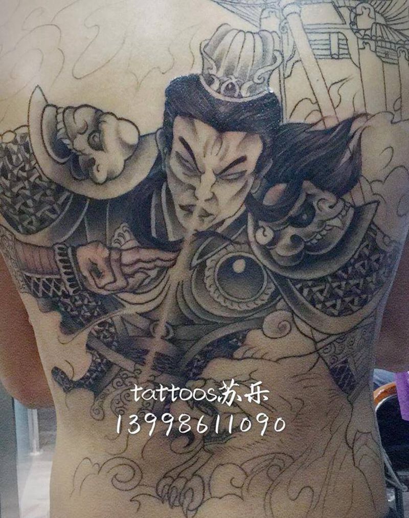 二郎神纹身图片_背部新传统老传统纹身图案