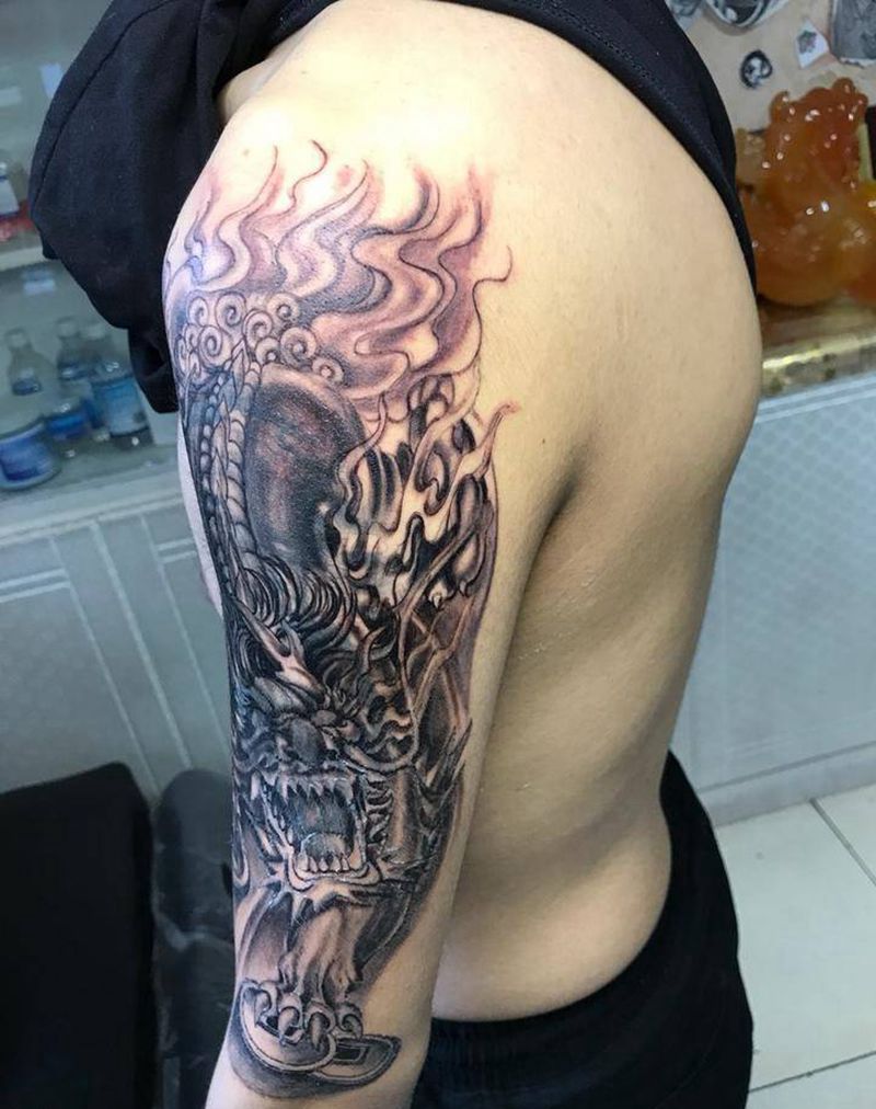 还未完工，遮盖作品，麒麟臂纹身图片