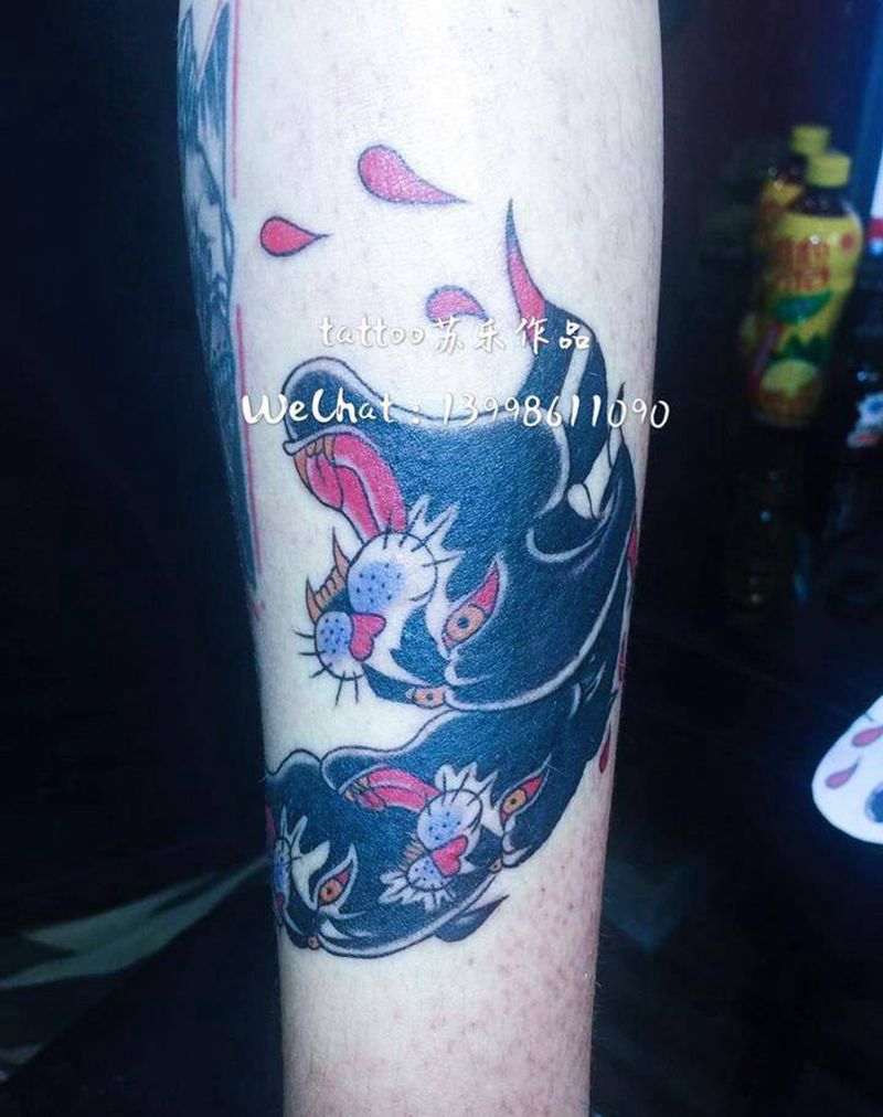 old schoo黑豹纹身图片_成品手臂欧美动物纹身图案