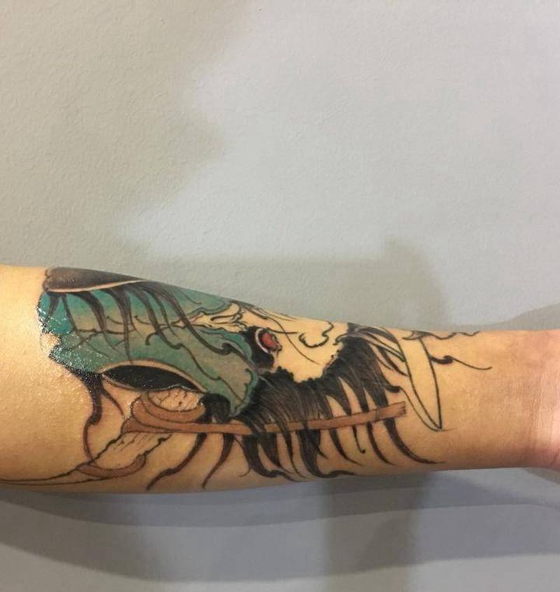 般若纹身图片_成品手臂传统鬼神纹身图案