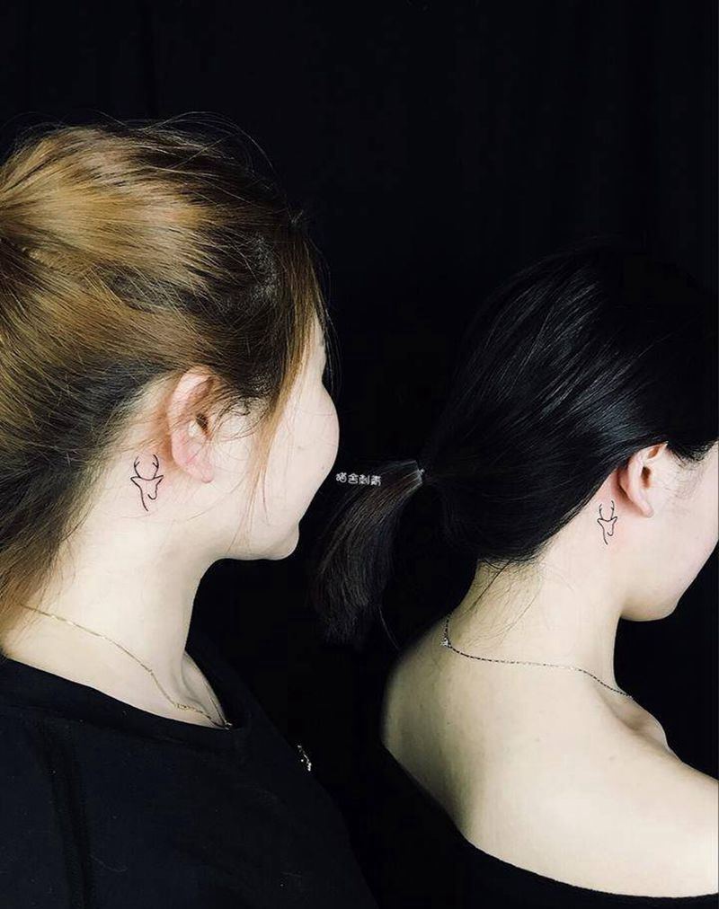 姐妹纹身图片_成品手稿手臂欧美清新几何动物图腾情侣纹身图案