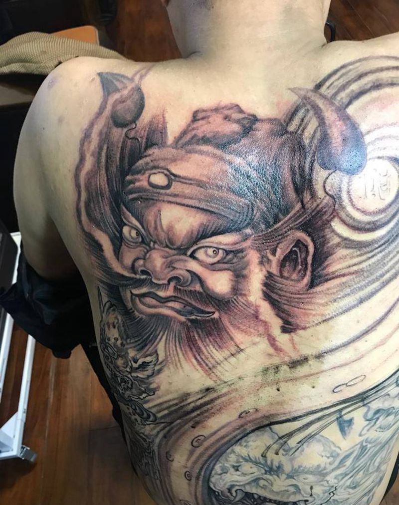 满背五鬼运财，还未完成纹身图片