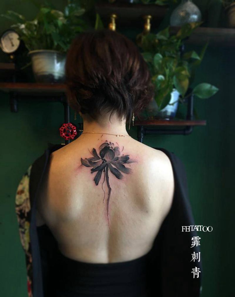 水墨荷花纹身图片