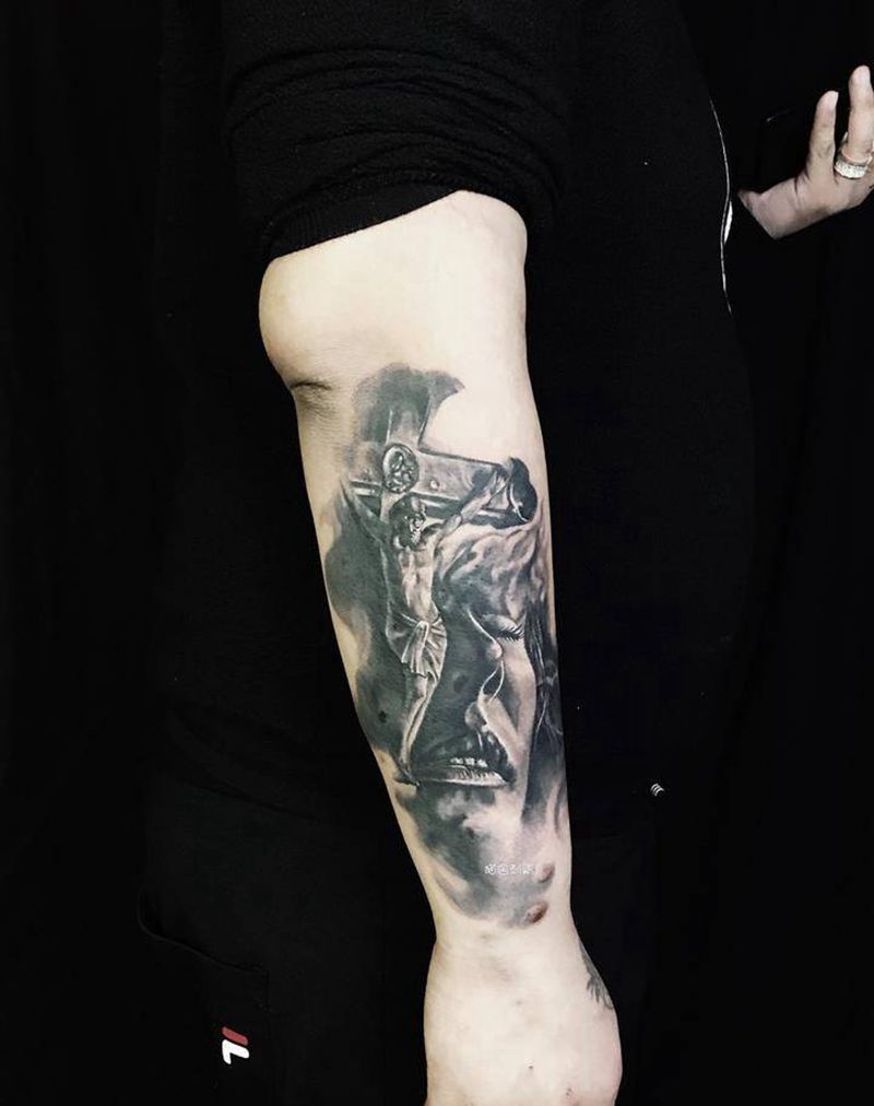 信仰纹身图片_成品手稿手部手臂欧美写实人物原创宗教纹身图案
