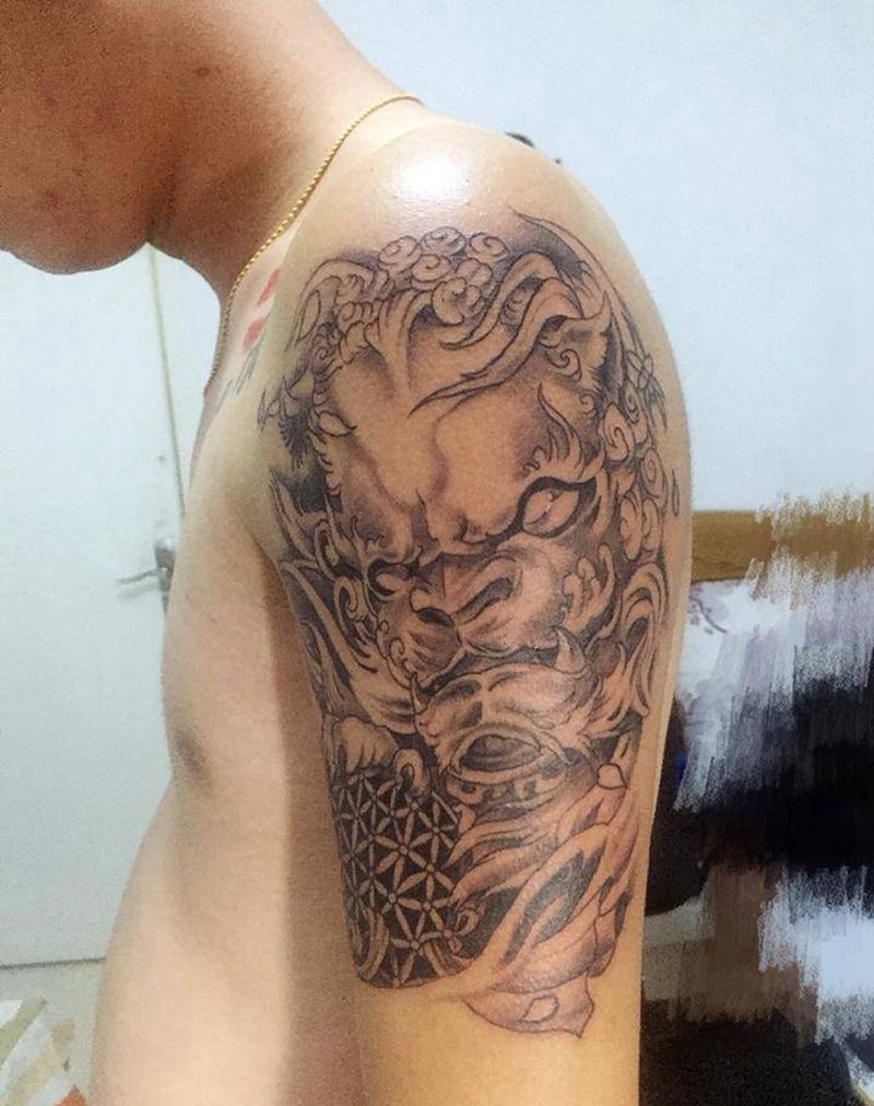 唐狮子纹身图片