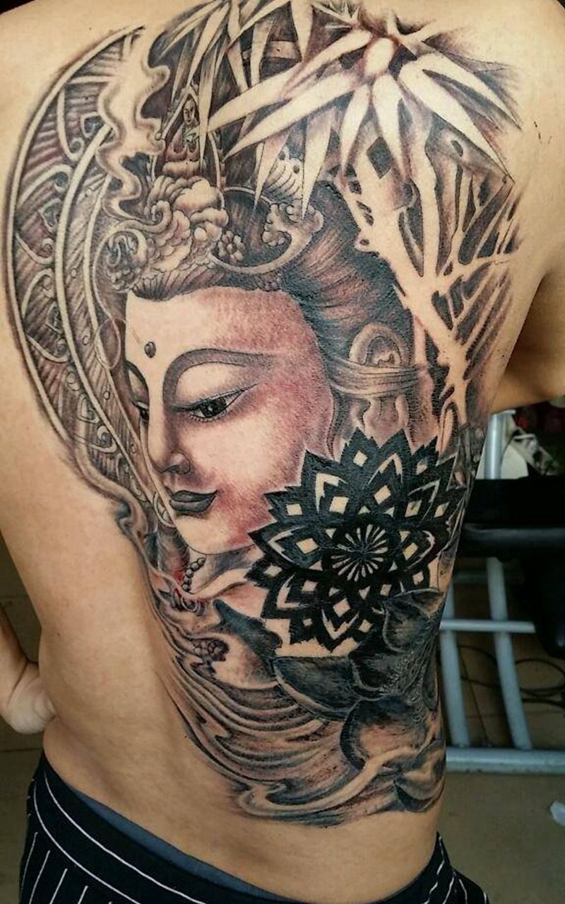 观音   遮盖作品纹身图片_腰部背部传统人物鬼神纹身图案