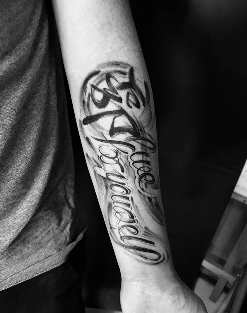 汉字与花体纹身图片_手臂图腾花体字纹身图案