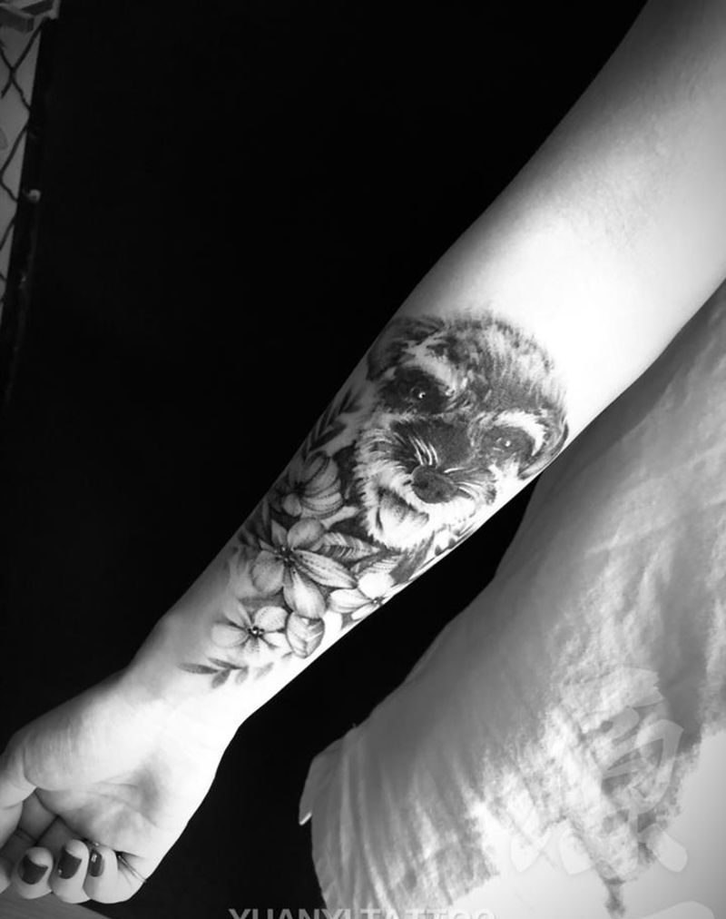 宠物纹身(雪纳瑞)纹身图片_手臂欧美写实水墨纹身图案