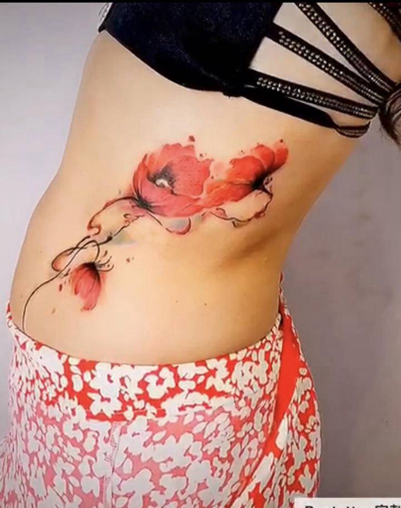 花花纹身图片_手臂腰部水彩水墨纹身图案